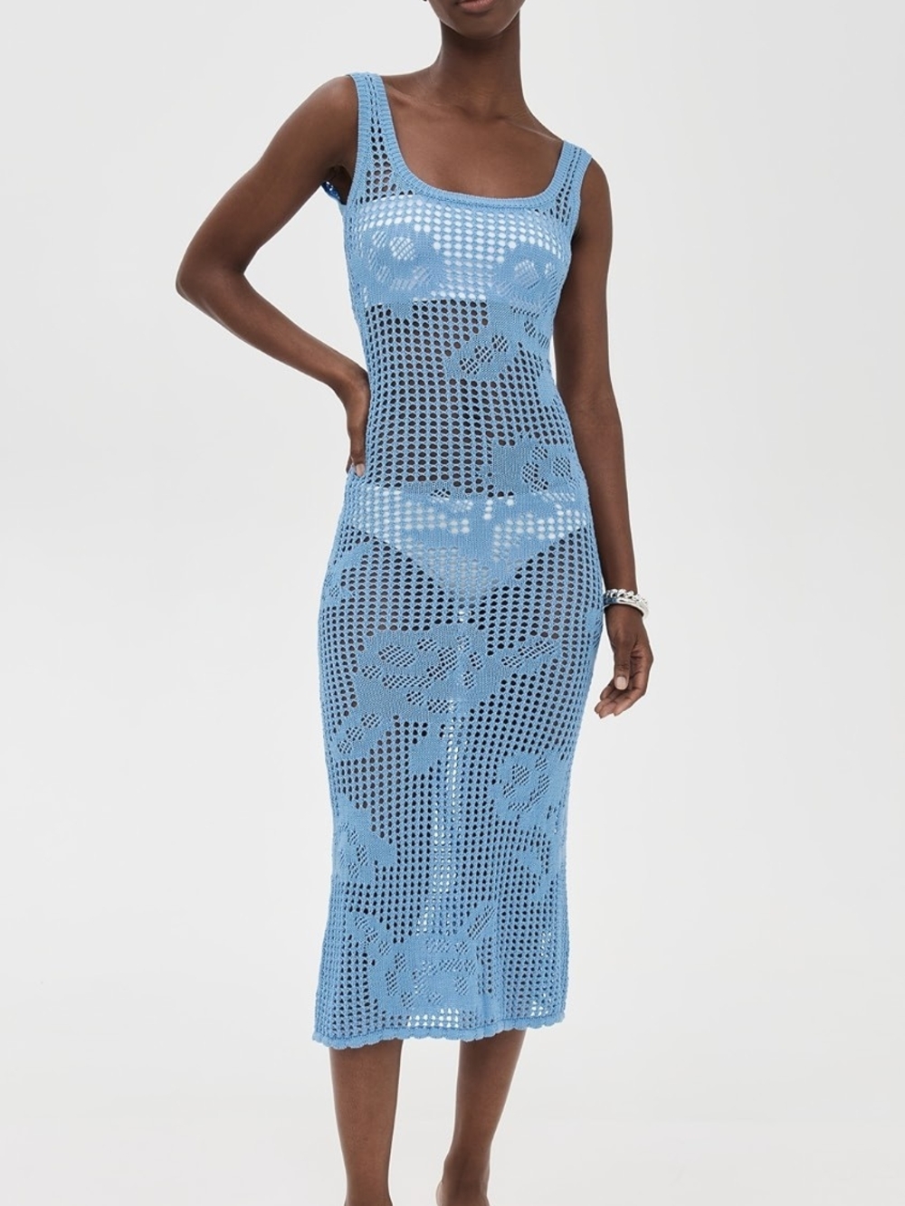 Blue Crochet Swim Coverup Midi Dress